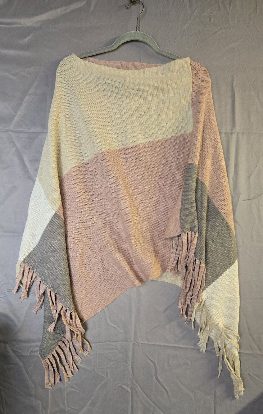 Marleylilly Sweater Cape Womens Regular Multicolor Stripe Fringe Poncho Knit